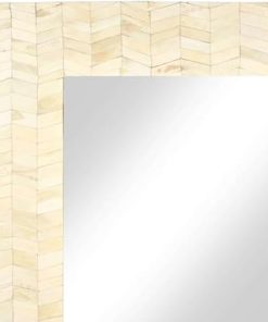 Hansa Handmade Bone Inlay Wall Hanging Mirror Rectangular Vanity Mirror Chevron Pattern Off White Color Decor Mirror for Bedroom Hallway Farmhouse Bathroom Mirror (36′ L x 24′ B) 2