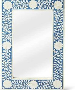 Hansa Handmade Wall Mirror 20″x15″ Blue Bathroom Mirror Bone Inlay Wood Framed Modern Decorative Vanity Mirrors for Bedroom Living Room Entryway Hansa Handmade Wall Mirror 20"x15" Blue Bathroom Mirror Bone Inlay Wood Framed Modern Decorative Vanity Mirrors for Bedroom Living Room Entryway