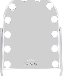 Impressions Vanity Curva Arch Tri Tone LED Makeup Mirror, Touch Screen Lighted Vanity Mirror with 360 Tilt for Bedroom and Living Room Decor, Tabletop Desk Mirrors with Metal Stand 2