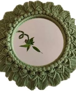 Large Round Mirror Wall Decor, Macrame Boho Mirror, Woven Macrame Wall Hanging Mirror, Statement Mirrors, Entryway Mirror… (Green Medium)