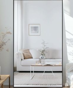 Full Length Mirror, 81″x41″ Oversized Floor Mirror Freestanding, Full Body Floor Standing Mirror with Stand, Hanging Mounted for Bedroom Living Room, Black, Rect Style 2