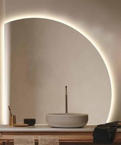 EUROO 36" Half Moon Wall Mirror, Anti-Fog Bathroom Mirror, Led Vanity Mirror with White/Warm Light, Backlit Decorative Mirror for Entryway, Explosion Proof (Color : Warm Light, Size : 20"_Left Under
