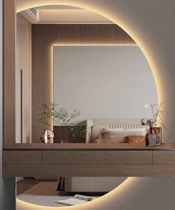3 Color Led Mirror, Dimmable Bathroom Mirror, 33 * 47in/84 * 120cm Half Moon Decorative Wall Mirror, Backlit Makeup Mirror for Bedroom Entryway, Explosion Proof