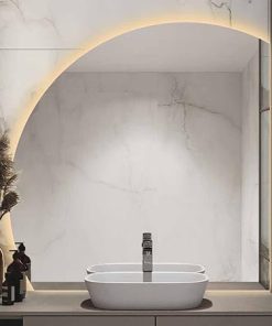 EUROO 36" Half Moon Wall Mirror, Anti-Fog Bathroom Mirror, Led Vanity Mirror with White/Warm Light, Backlit Decorative Mirror for Entryway, Explosion Proof (Color : Warm Light, Size : 40"_Right UNDE