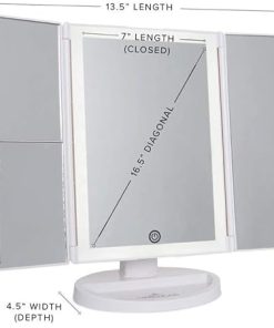 Impressions Vanity Makeup Mirror, Touch Trifold 2.0 LED Mirror with Lights and 3X/2X Magnification, Travel Lighted Mirror Tabletop with Standing Base and USB (White) 2