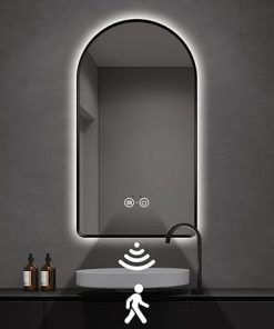 Vanity Mirror, Stepless Dimmable Wall Mirrors with Anti-Fog, Memory, Infrared Motion Sensor Smart Mirror with 3 Colors Backlit Lighted, Wood Frame36 L x 24" W