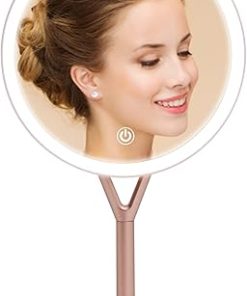Impressions Vanity Clarity Round Makeup Mirror with Ultra Bright LED Light and Smart Touch Sensor Dimmer Switch, Cordless Lighted Cosmetic Mirror with Jewelry Holder Base (Rose Gold)