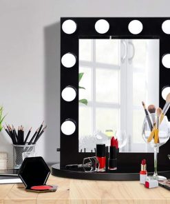 GLACER Hollywood Vanity Mirror with Lights, LED Illuminated Cosmetic Mirror with LED Dimmable Bulbs and Detachable Base (Black)