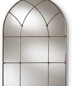 Baxton Studio Tova Vintage Farmhouse Antique Silver Finished Arched Window Accent Wall Mirror