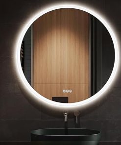 S·BAGNO 32’’ Round Led Bathroom Mirror with Lights, Backlit and Front Lighted, Wall-Mounted Vanity Mirror 3000K/4000K/6500K, Inside Bluetooth Speaker Anti-Fog Dimmable Smart Mirror