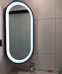Corner Mirror With Bracket, Oval LED Bathroom Mirror, 35X60cm,40X80cm,40X90cm Aluminium Alloy Frame Wall Mirror, Smart Touch Makeup Mirror, White Light, Natural Light, Warm Light, HD ( Color : Black ,