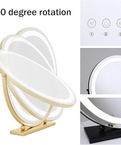 Round Standing Makeup Mirror, Makeup Mirror With Light，360° Free Rotation For Dressing Table，Vanity Cosmetic Mirror With Touch Screen,Illuminated Tabletop Vanity Mirror, Black ( Color : White , Size : 2
