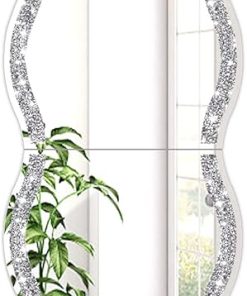 Wave Pattern Crushed Diamond Body Mirror Set - 4pcs 11x15 inch Dressing & Makeup Mirror for Decor, Gym, Door