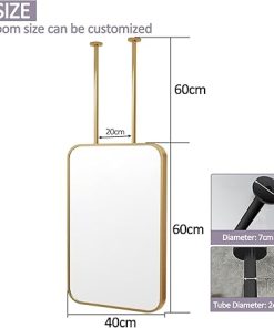 Bathroom Mirrors for Ceiling-Mounted Rectangular Hanging Rod Mirror with Rounded Corner Metal Framed Wall Vanity Mirrors for Home or Hotel Modern Decorative, Gold (Size : 50cmx70cm) 2