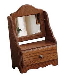 MYCENSE Wood Desk Makeup Mirror Wooden Table Top Vanity Mirror Tabletop Mirror for Bathroom, square, 22x12.5x33.5cm