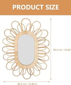 VOSAREA Rattan Woven Mirror Woven Appearance Mirror Wall Retro Mirror Decor Mirror Ornament Home Wall Cosmetic Mirror Retro Style Mirror Decorative Mirror Hanging Mirror Wall Decor 2