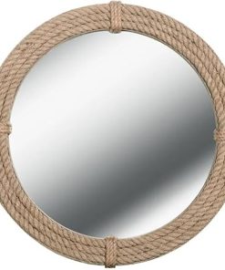 Round Jute Wall Mirror Decorative Wall Mounted Nautical Themed Rustic Rope Mirror with Hanging Loop, Handcrafted Vintage Nautical Design, Brown (36 Inch) 2