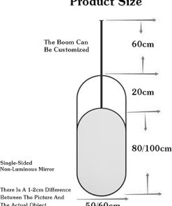 Ceiling Hanging Mirror,Vertical Boom Mirror,Floating Vanity Makeup Mirror with Iron Frame,for Entrance Home Decorative,Boom Can be Customized(White,60x100cm) 2