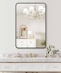 IDEALHOUSE Eco-Friendly HD Wall Mirror, 24×36 Inch Matte Black Metal Framed Mirror, Stylish Rounded Corner Design, Versatile Vanity Mirror for Bathroom, Hung Horizontally or Vertically 2