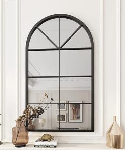 ironsmithn Arched Window Mirror, 41.3"x24" Grid Arch Mirror, Black Metal Windowpane Mirrors for Living Room Fireplace Entryway Bedroom Hallway Home Decor