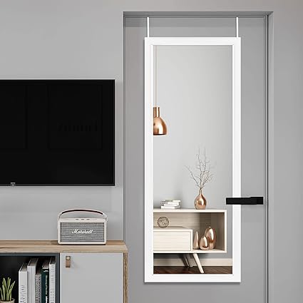 PexFix Door Mirror 43”×16” Full Length Mirror Over The Door Hanging Over Door Mirror Space Saving Floor Door Mirror with White Frame (JJ01398AAG+USAM019) 2 PexFix Door Mirror 43''×16'' Full Length Mirror Over The Door Hanging Over Door Mirror Space Saving Floor Door Mirror with White Frame (JJ01398AAG+USAM019) - Image 2