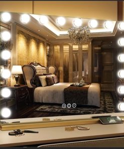 FENNIO Hollywood Vanity Mirror with Lights 32x24.5 Large Lighted Mirror Makeup Mirror with 18 Dimmable LED Bulbs and 10X Magnification 3Color Lighting USB Charging Port for Vanity Desk Tabletop,Gold