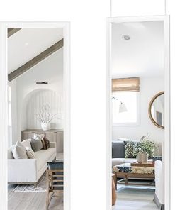NeuType Over The Door Mirror Full Length Mirror Hanging Over Door or Leaning Against Wall or Mounted On Wall, Door Mirror Full Length Mirror Over The Door, 47″x16″, White, No Stand 2