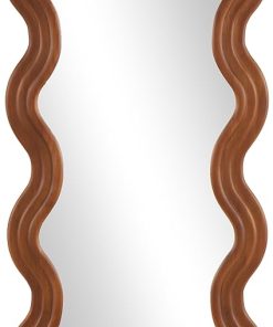 Deco 79 Wood Room Wall Mirror Wavy Entryway Mirror with Dimensional Carved Frame, Wall Mounted Mirror 24" x 1" x 47", Brown