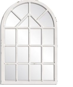 Barnyard Designs Grid Mirror 30x47 Wood Cathedral Window Pane Mirror - Arched Window Mirror for Living Room and Entryway Wall Décor (White)