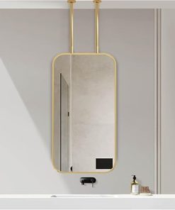 Bathroom Mirrors for Ceiling-Mounted Rectangular Hanging Rod Mirror with Rounded Corner Metal Framed Wall Vanity Mirrors for Home or Hotel Modern Decorative, Gold (Size : 50cmx70cm)