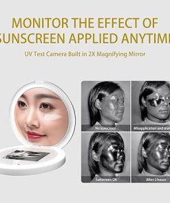 Compact Mirror with UV Camera for Sunscreen Test 2X Magnification Portable Lighted Makeup Mirror for Checking Facial Sunscreen & Detection of Makeup Removal for Handbag Pocket Mirror, 4 Inch 2