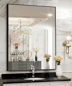40x32inch Black Rectangle Mirror, Modern Wall Mirror with Metal Frame for Bathroom, Bedroom, Living Room, Hangs Horizontally or Vertically
