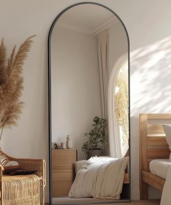 Antok Full Length Mirror, 58″x18″ Oversized Floor Mirror Freestanding, Full Body Mirror Floor Standing Mirror with Stand, Hanging Mounted Mirror for Living Room,Black,Arched Style 2