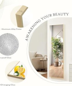 NEWBULIG Full Body Mirror Floor Mirror – 63 x21 inch Full Length Mirror with Aluminum Alloy Frame for Bedroom Living Room Standing Hanging Mirror, Gold 2