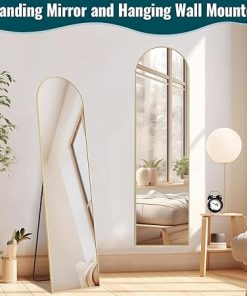 NEWBULIG Arched Floor Mirror,59″x16″ Full Length Mirror with Stand,Aluminum Alloy Frame Arched Body Mirror,Mid Century Modern Furniture Style Standing/Leaning/Hanging Wall Mirror for Bedroom,Bedroom 2