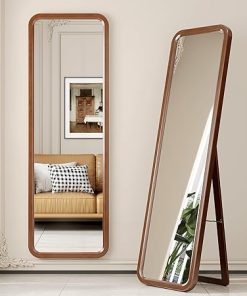 dnbss 63"x18" Wooden Full Length Mirror, Solid Wood Frame Full Body Mirror, Standing Floor Mirror, Stand or Wall-Mounted Mirror, Dressing Mirror for Bedroom, Rustic Mirror, Walnut
