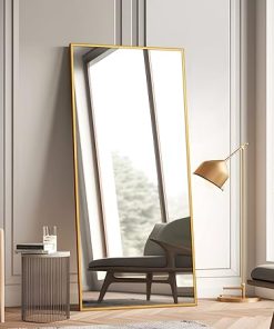NeuType Wall Mirror 47"x22" Large Mirror Wall-Mounted for Bedroom Bathroom Living Room Rectangle Hanging Mirror Dressing Mirror Aluminum Alloy Thin Frame Gold（no Stand）