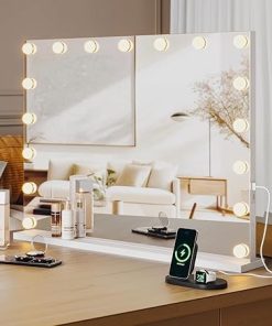 Vanity Mirror with Lights, Tabletop Makeup Mirror with 17 Dimmable LED Bulbs, 3X Magnification, 3 Color Lighting Modes, Vanity Mirror for Bedroom, Touch Control, Tabletop or Wall-Mounted, White