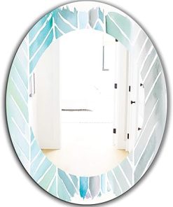 Designart 'Watercolor Geometric Swatch Element IV' Mid-Century Mirror Framed Mirrors, Large Oval or Round Wall Mirror, Decorative Wall Mirrors, Modern Wall Mirrors, 24x32 inches, Blue Mirror
