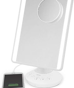 iHome 7" x 9" Reflect iCVBT22W Adjustable Vanity Mirror with Bonus 10X Mirror, Bluetooth Audio, Hands-Free Speakerphone, LED Lighting, Siri & Google Support USB Charging, (White, 7" x 9")