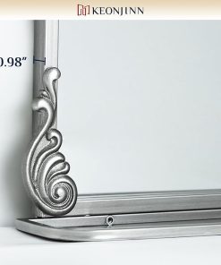 Keonjinn 30″ x 36″ Arch Antique Mirror with Shelf, Silver Vintage Mirrors for Wall, Arch Anthropologie Mirror with Metal Frame, Decorative Victorian Mirror for Mantle, Bathroom, Living Room, Hallway 2