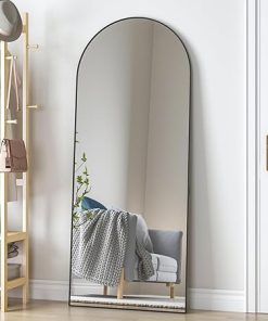 CONGUILIAO 65″x24″ Arched Full Length Mirror Floor Standing Mirror, Full Body Dressing Mirrors for Bedroom Living Room, Aluminum Alloy Frame (65″x24″, Black) 2