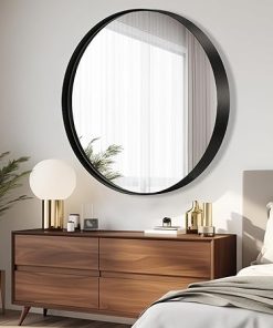 30 Inch Round Mirror, Black Round Bathroom Mirror, Circle Vanity Mirror with Premium Brushed Metal Frame, Circle Mirror for Bathroom, Bedroom, Entryways 2