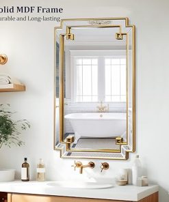 Gold Bathroom Mirror for Wall, 24″x36″ Rectangle Vanity Mirror, Modern Wall Decor Mirror for Entryway, Living Room, Bedroom (Horizontal/Vertical) 2