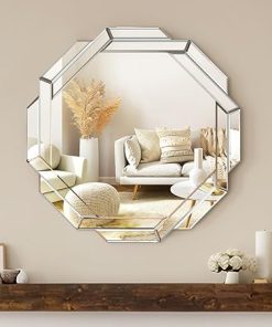 Silver Polished Mirror Beveled Edge Frameless Mirror Bathroom Mirror 23.65”X23.65” Wall Mirrors Decorative for Wall Bathroom Bedroom Living Room and Enterway