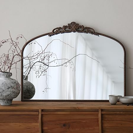 Micasso Vintage Mirror, 29″x 36″ French Baroque Antique Arched Wall Mounted Mirror, Decorative Bronze Ornate Entryway Mirror for Wall Décor, Living Room, Hallway Micasso Vintage Mirror, 29"x 36" French Baroque Antique Arched Wall Mounted Mirror, Decorative Bronze Ornate Entryway Mirror for Wall Décor, Living Room, Hallway