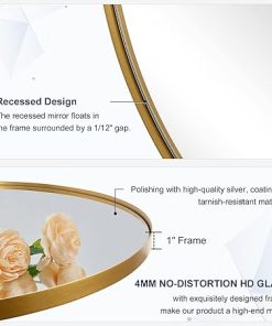 ANDY STAR Oval Gold Mirror, 22×30” Brushed Gold Oval Mirror for Bathroom, Oval Wall Mirror for Btahroom Gold Vanity Mirror in Stainless Steel Frame Wall Mount Horizontal or Vertical 2