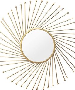 PARISLOFT Wall-Mounted Sunburst Metal Gold Round Mirror,Decorative Living Room,Boho Mirror Decor,31.5" Dia