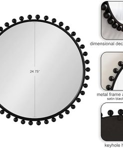 Kate and Laurel Beade Modern Round Ball Beaded Wall Mirror, 28 Inch Diameter, Black, Transitional Circle Mirror for Use as Bathroom Mirror or Entryway Mirror Decor 2