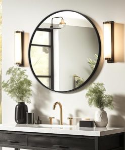 USHOWER 36″ Black Round Wall Mirror – Metal Frame Circle Mirror for Bathroom, Bedroom, Living Room, and Entryway Decor 2